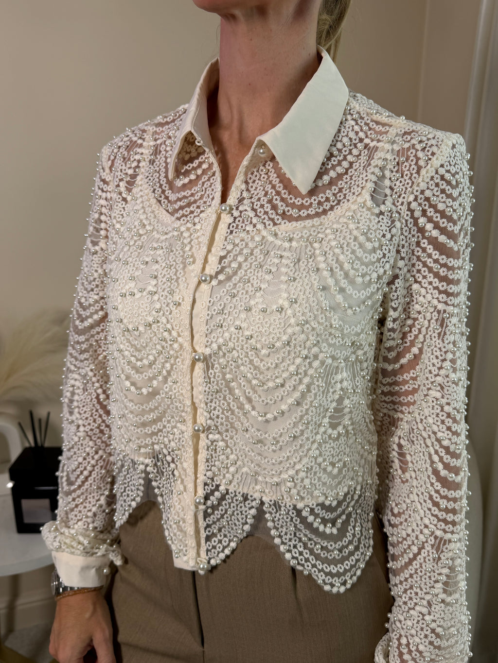 Gianna Cream Bead Detail Blouse