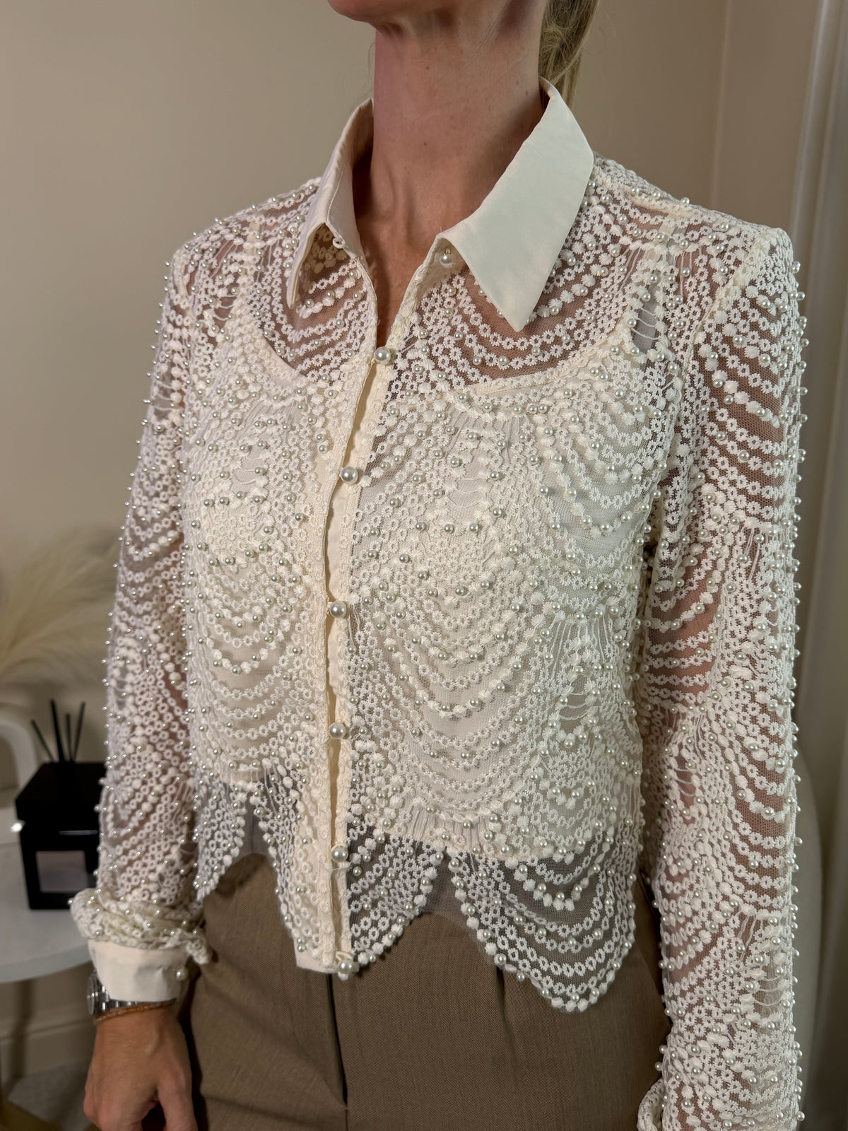 Gianna Cream Bead Detail Blouse