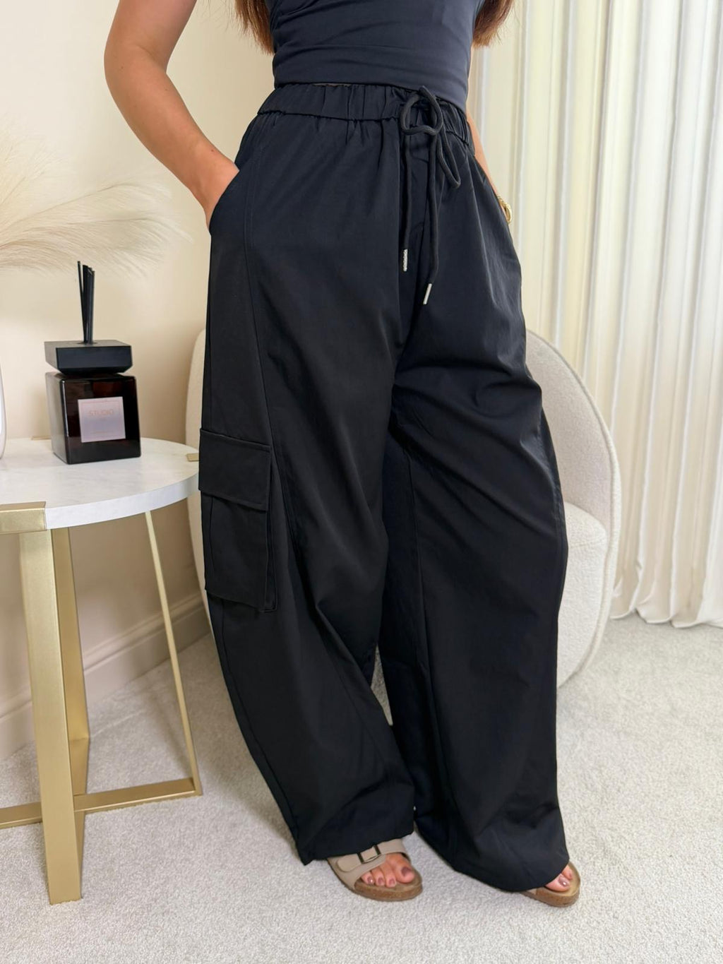Avery Black Parachute Trousers