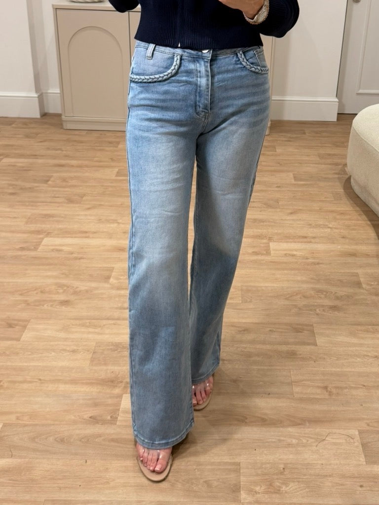 Stretch Plait Pocket Detail Jeans