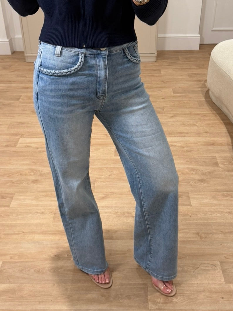 Stretch Plait Pocket Detail Jeans