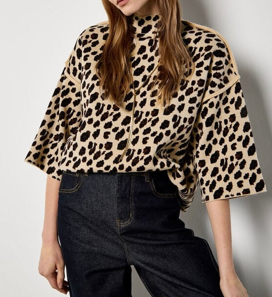 Animal Print Knit Short Sleeve Jumper
