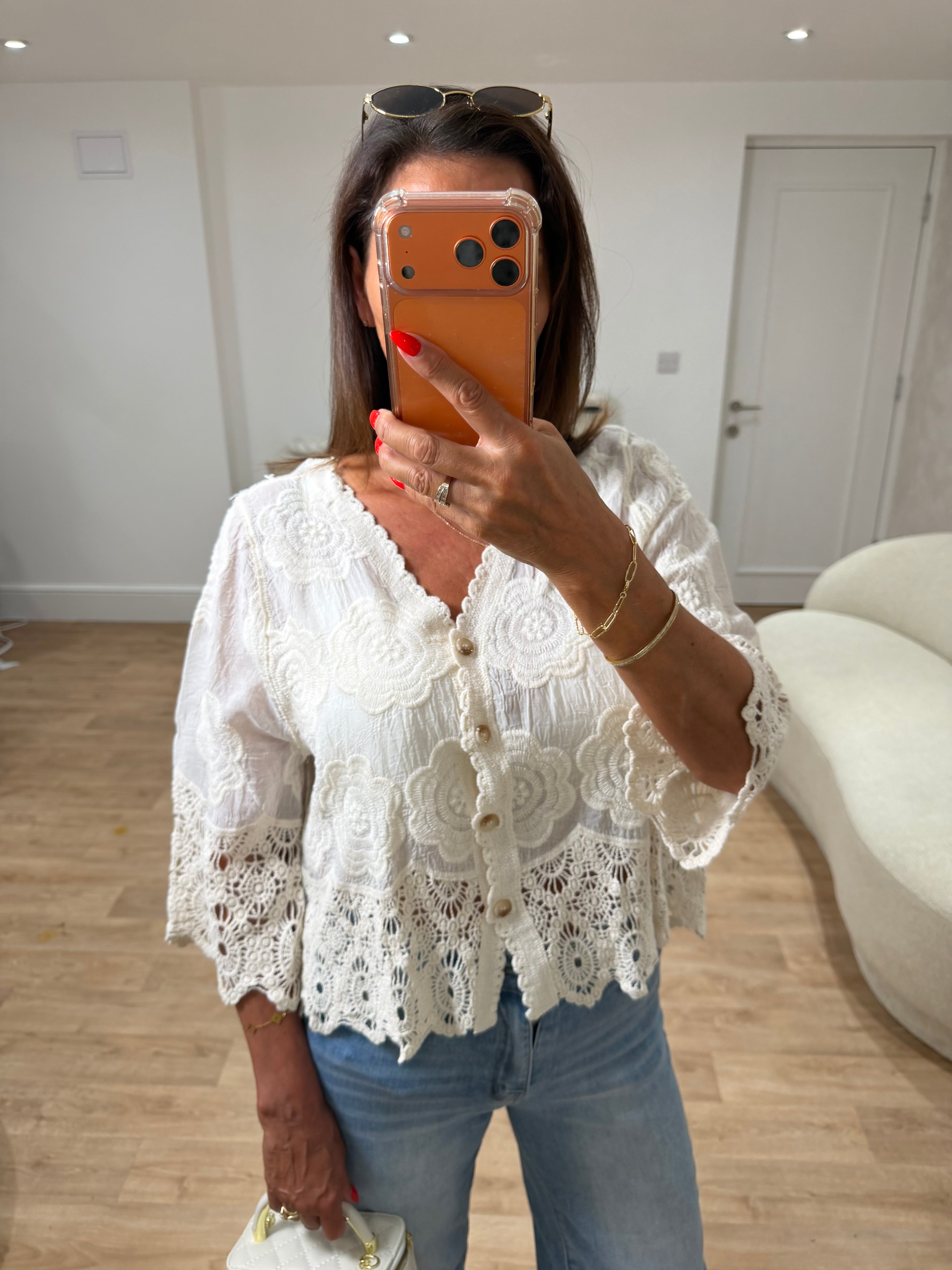 Annabelle Cheesecloth Crochet Detail Top