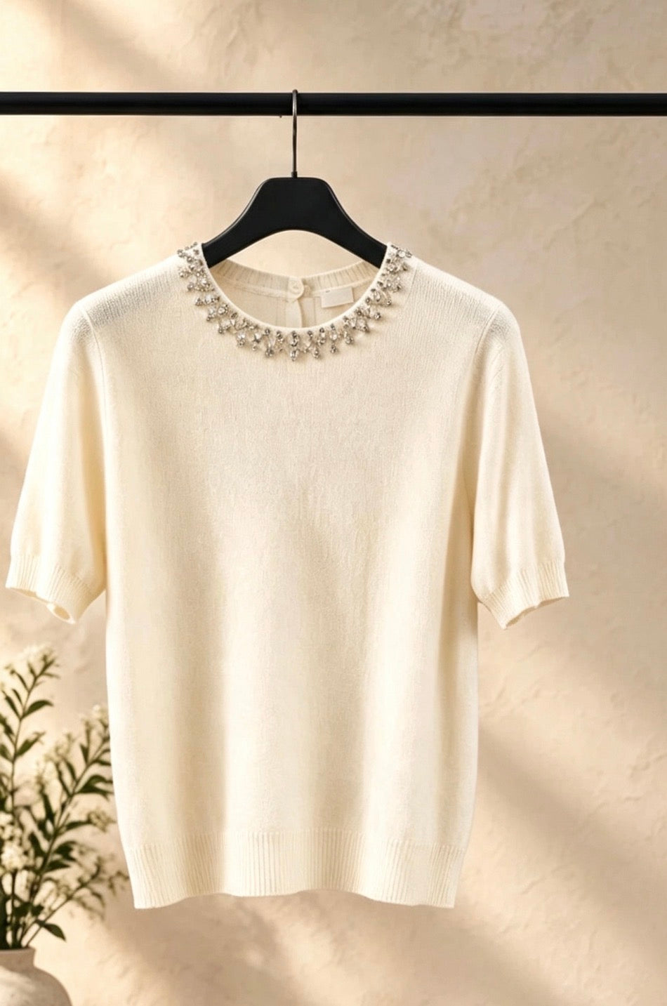 Cream Knit Short Sleeve Jumper