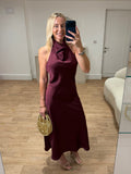 Nina Burgundy Satin Halter Neck Dress