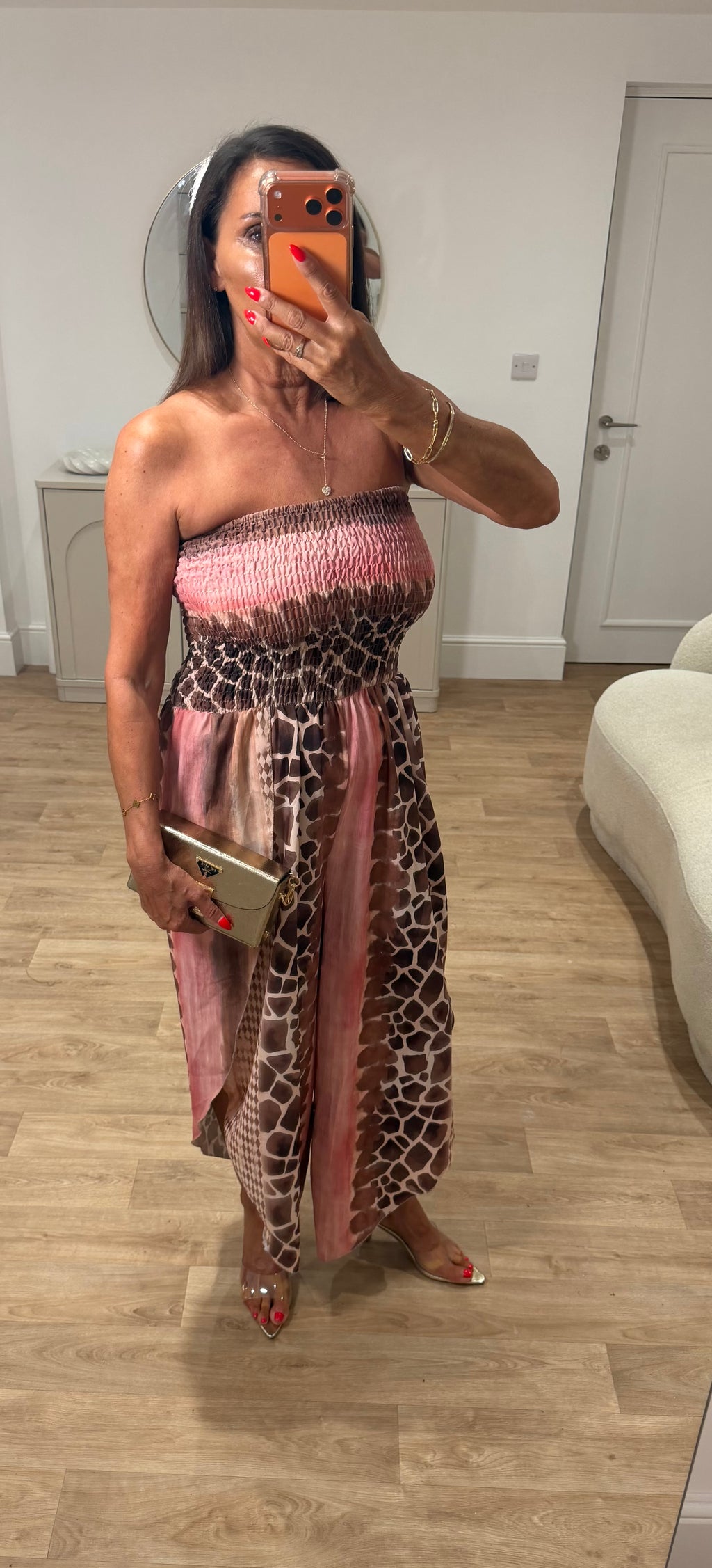 Petra Pink Giraffe Bandeau  Jumpsuit