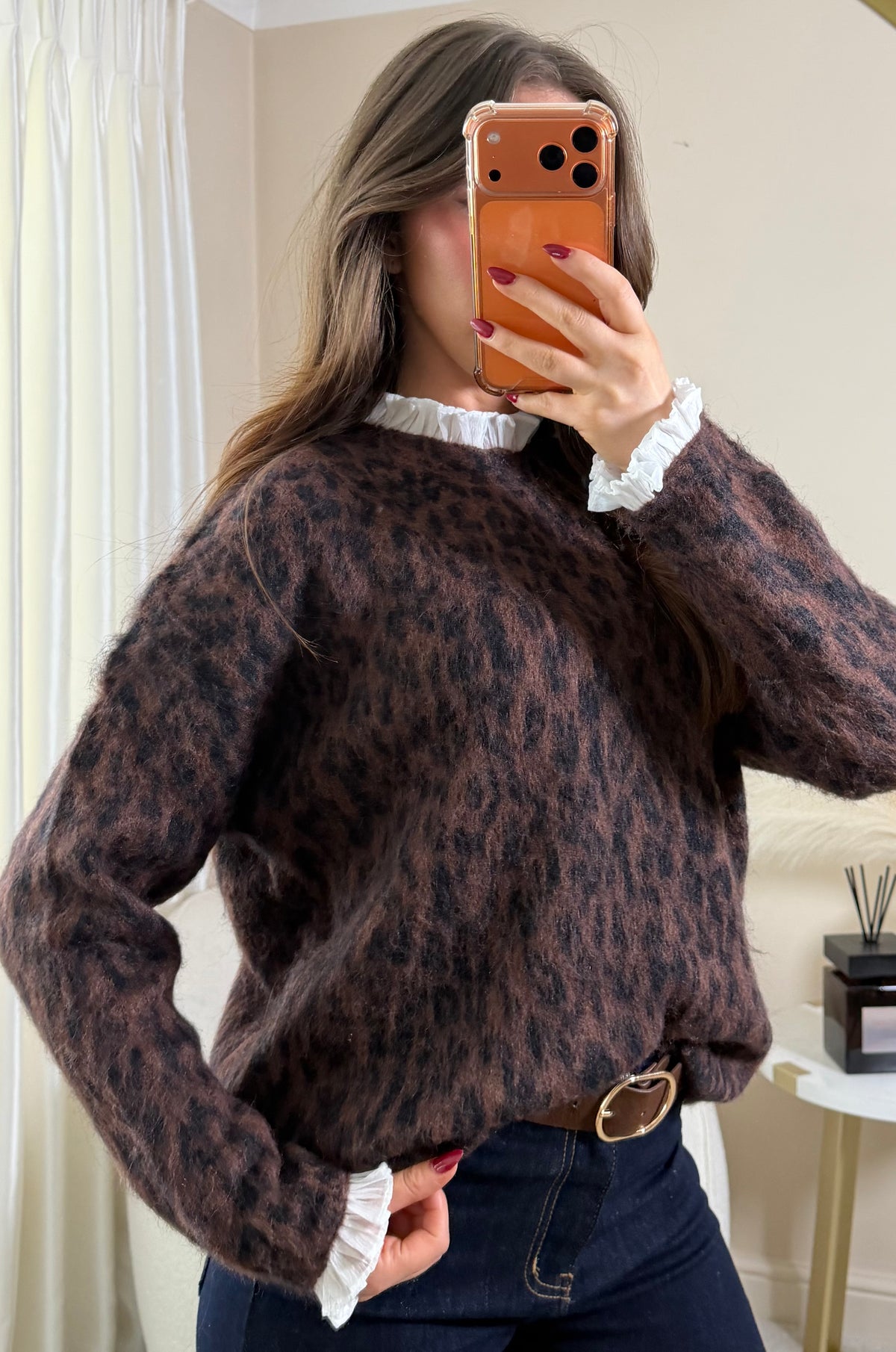 Alora Animal Print Frill Knit Jumper