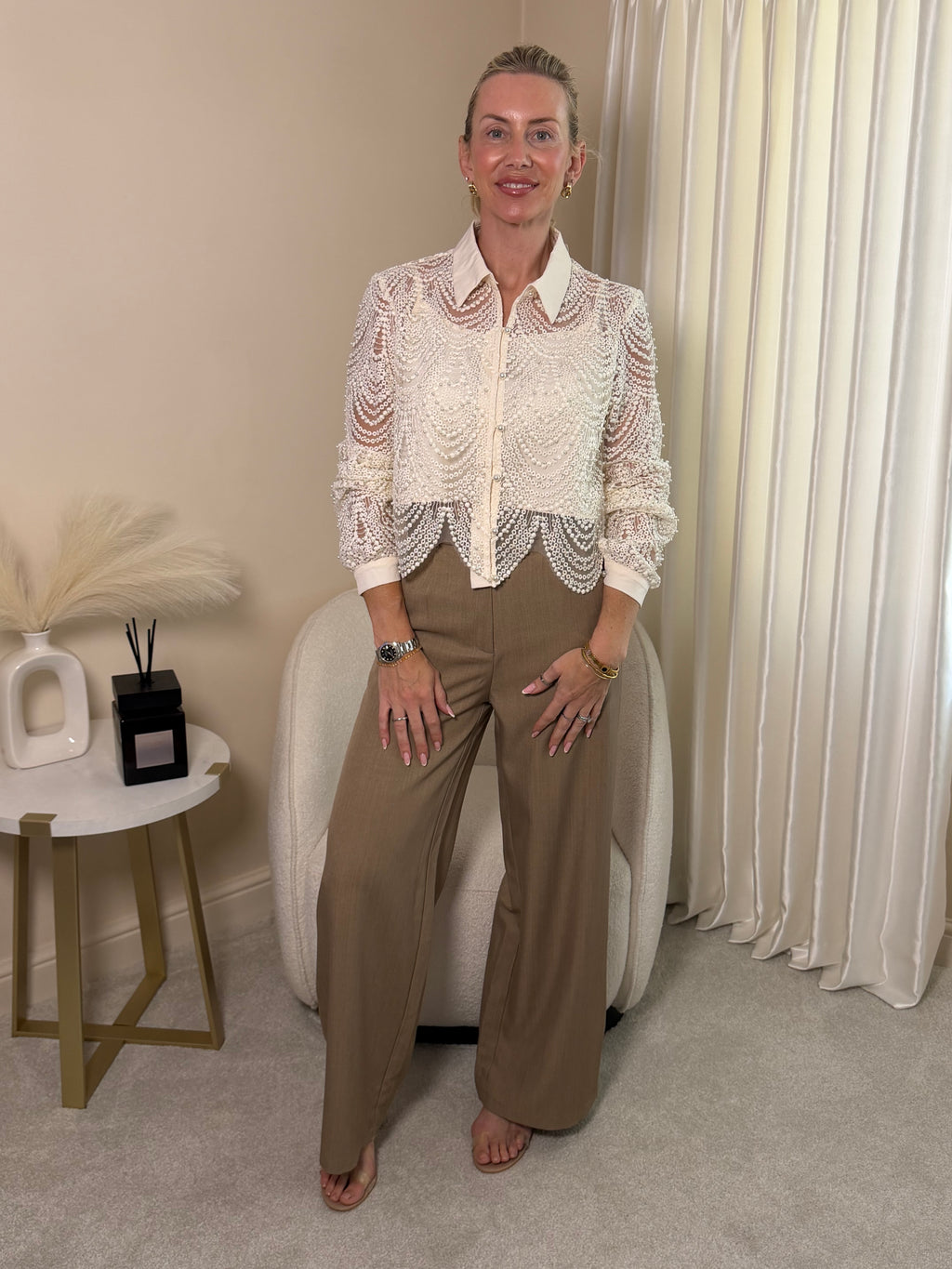 Gianna Cream Bead Detail Blouse