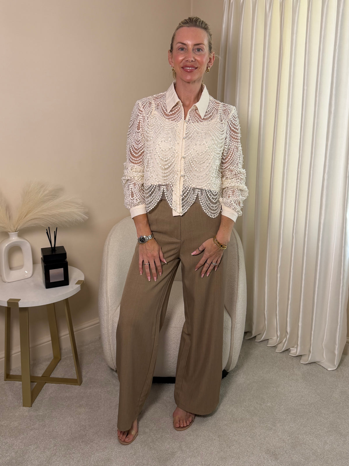Gianna Cream Bead Detail Blouse