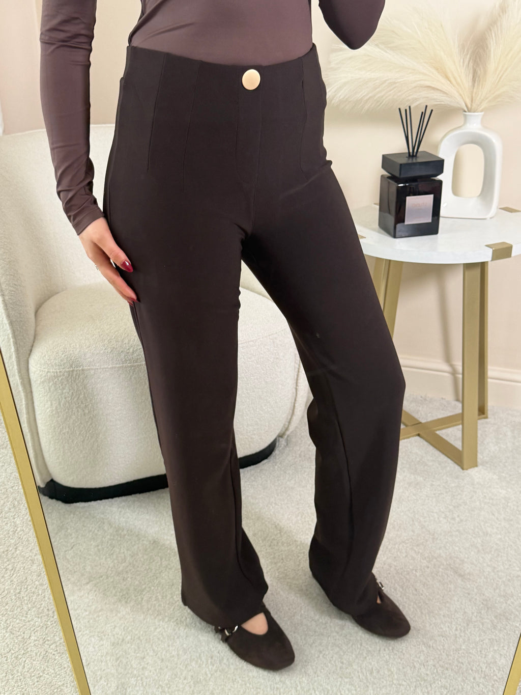 Stretchy Gold Button Detai Trousers