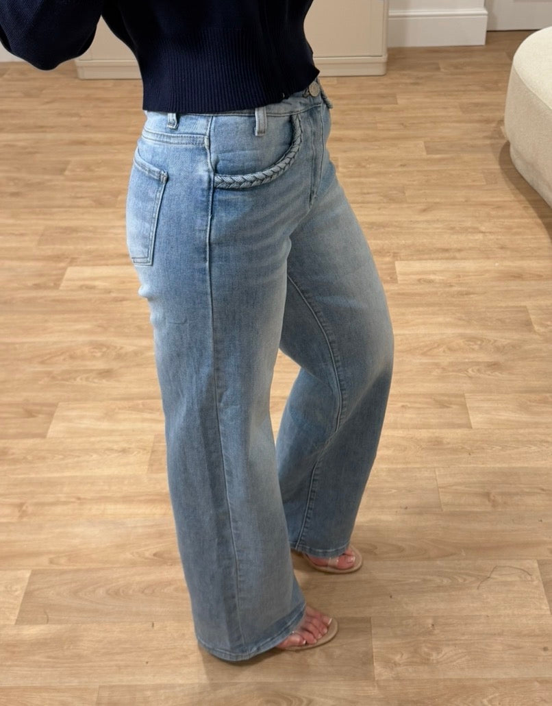 Stretch Plait Pocket Detail Jeans