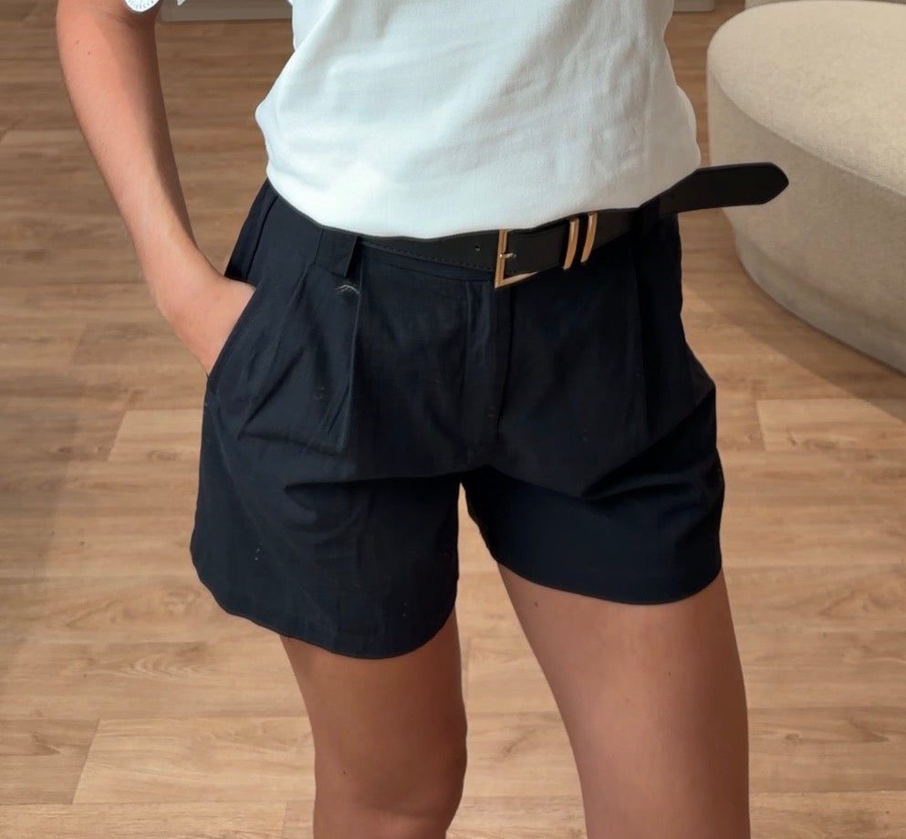 Reya Black Belted Shorts