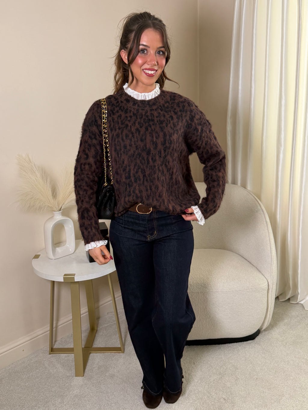 Alora Animal Print Frill Knit Jumper