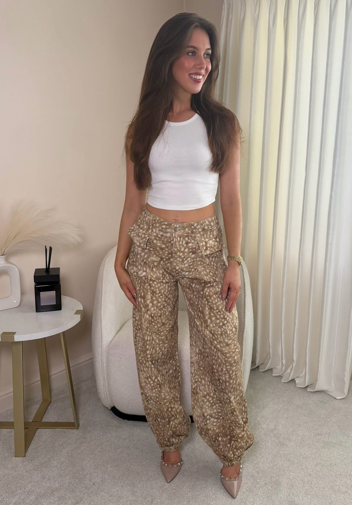 Deer Print Cuff Bottom Jeans