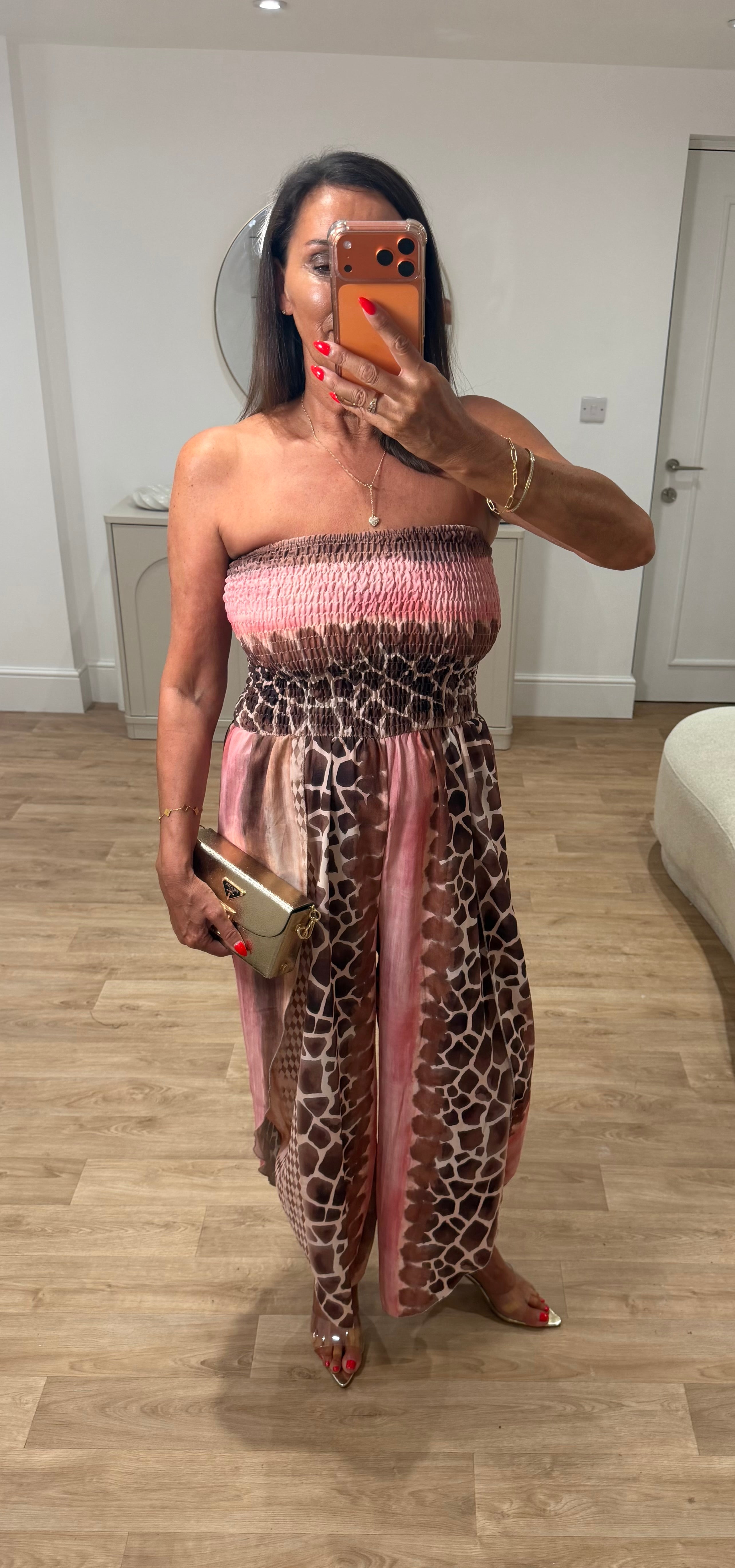 Petra Pink Giraffe Bandeau  Jumpsuit