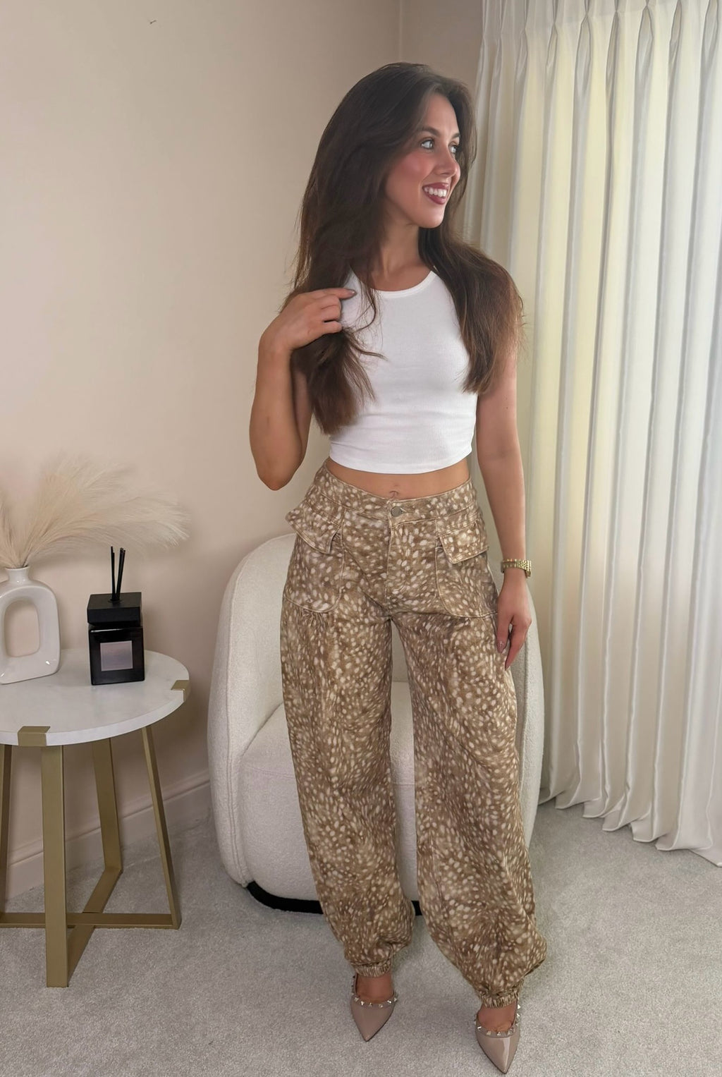 Deer Print Cuff Bottom Jeans