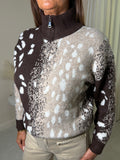 Frida Deer Print Zip Up Knit
