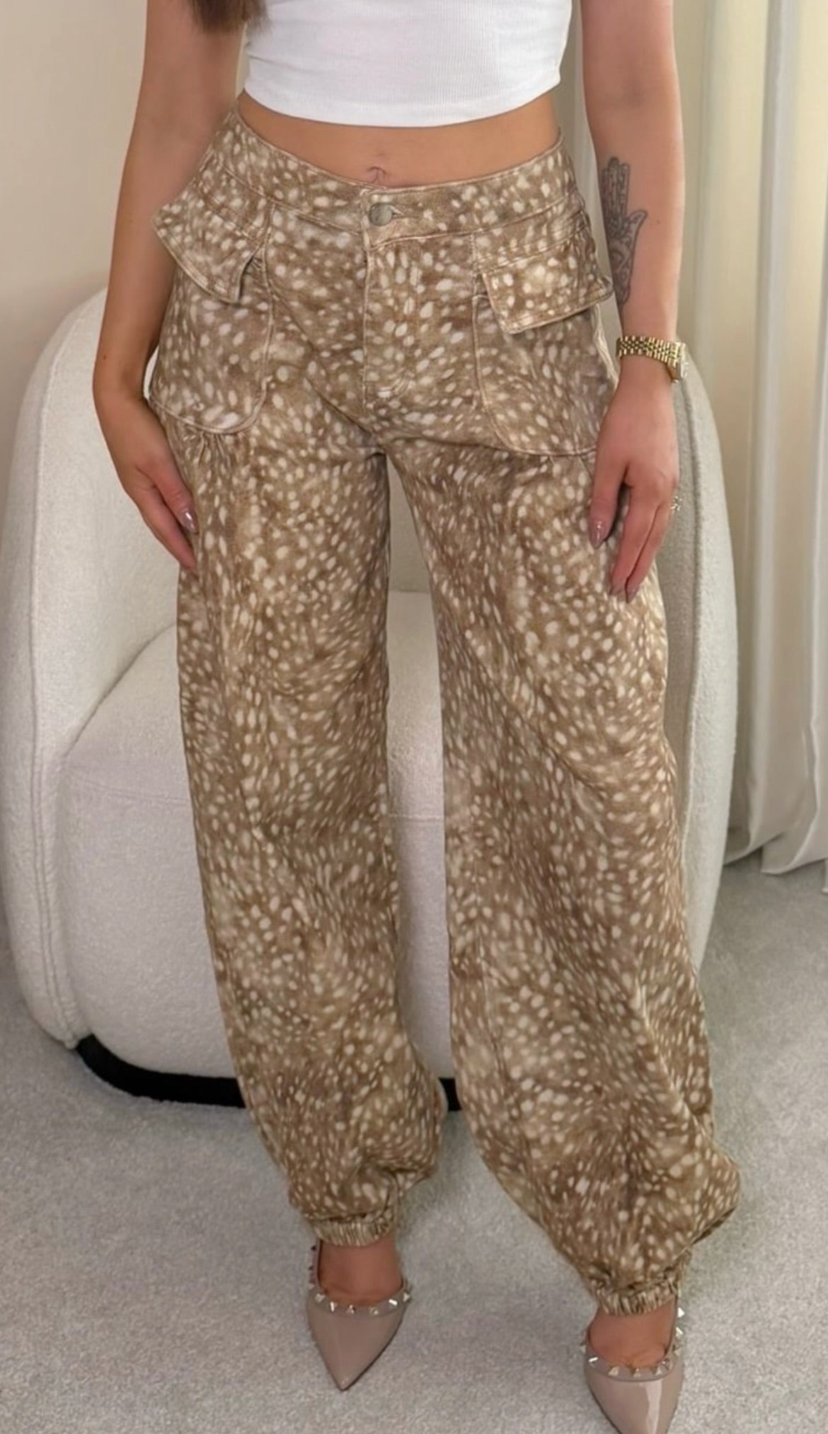 Deer Print Cuff Bottom Jeans