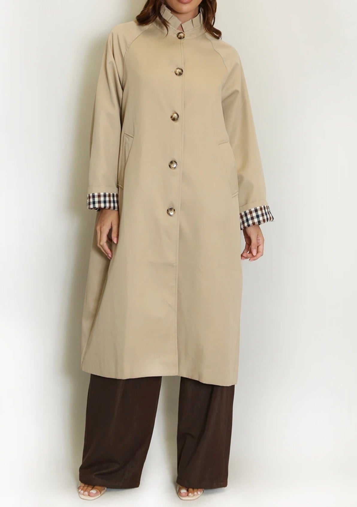 Megan Womens Trench Coat Mac With Pin-tuck Collar Pre Order