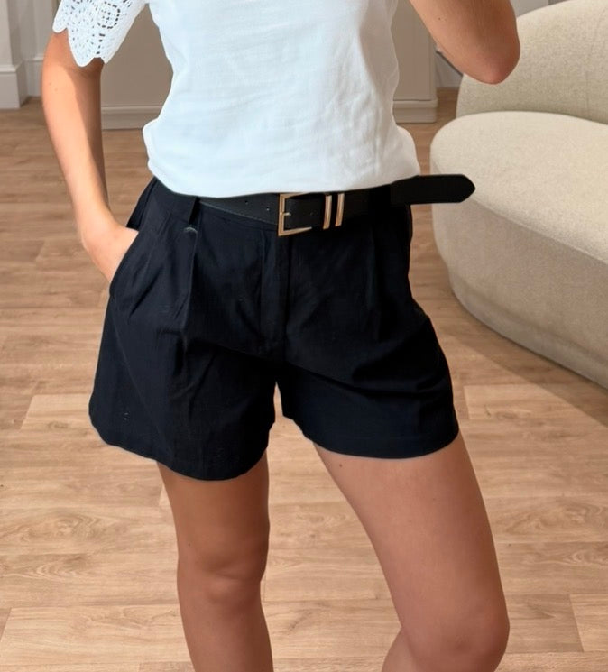 Reya Black Belted Shorts