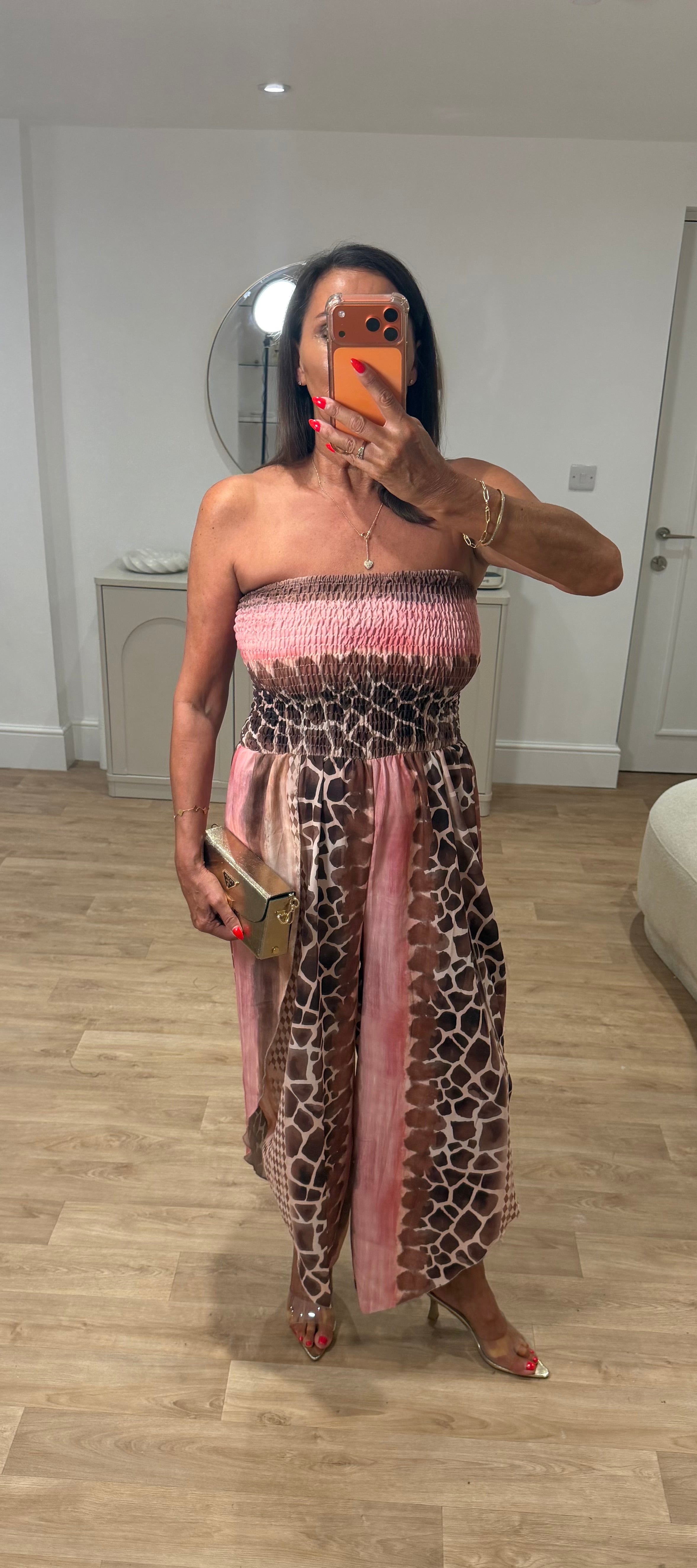 Petra Pink Giraffe Bandeau  Jumpsuit