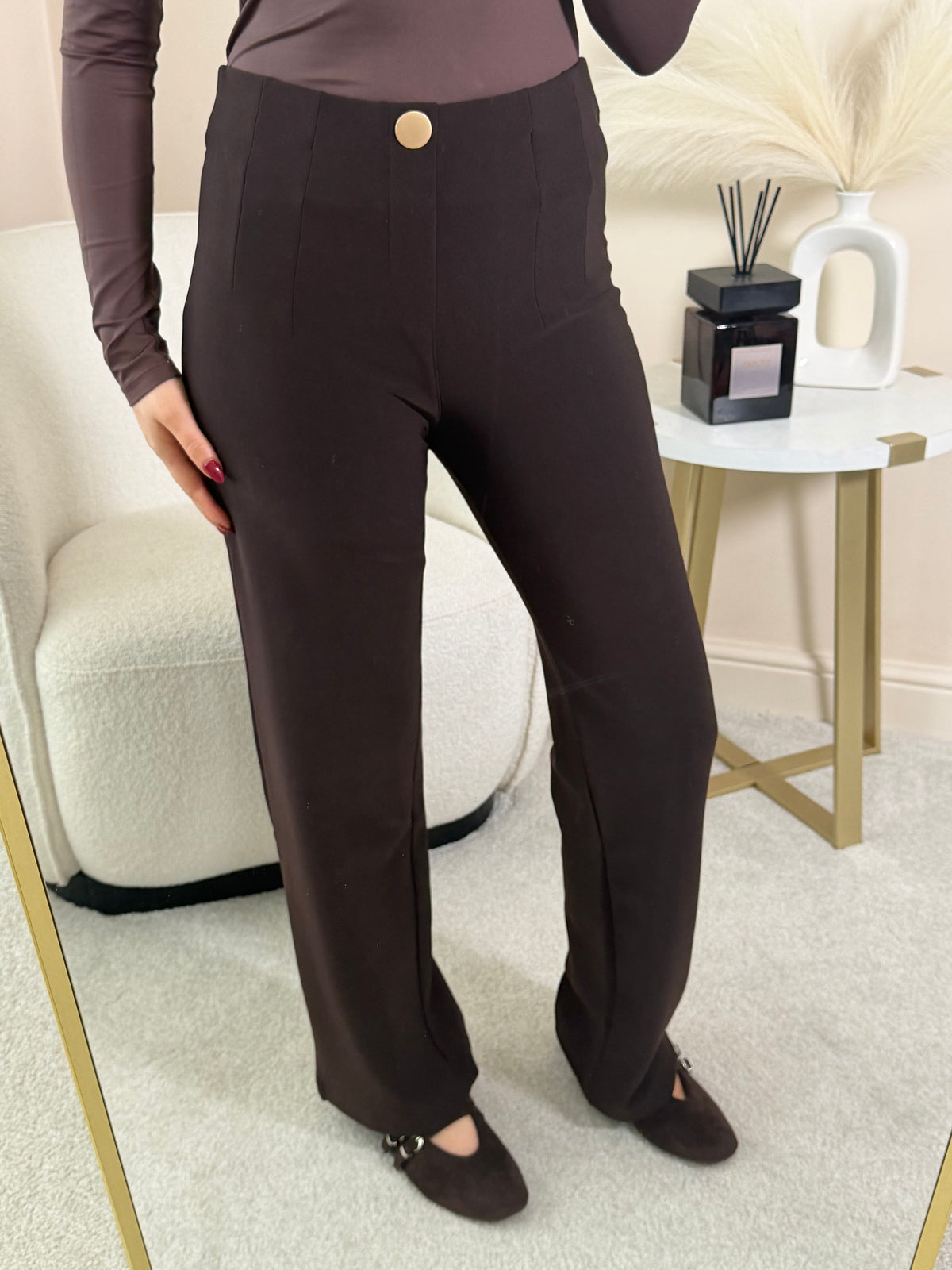 Stretchy Gold Button Detai Trousers