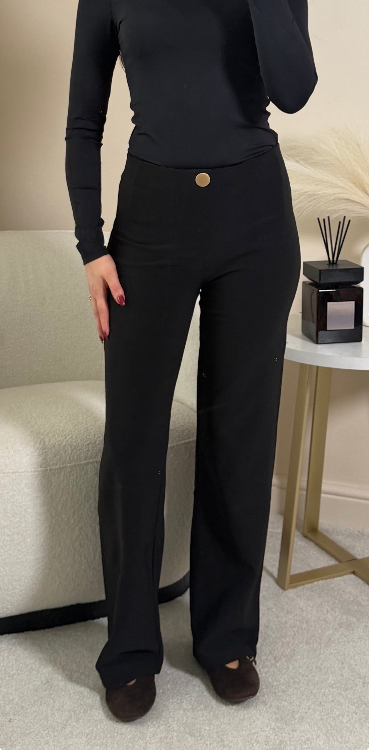 Stretchy Gold Button Detai Trousers