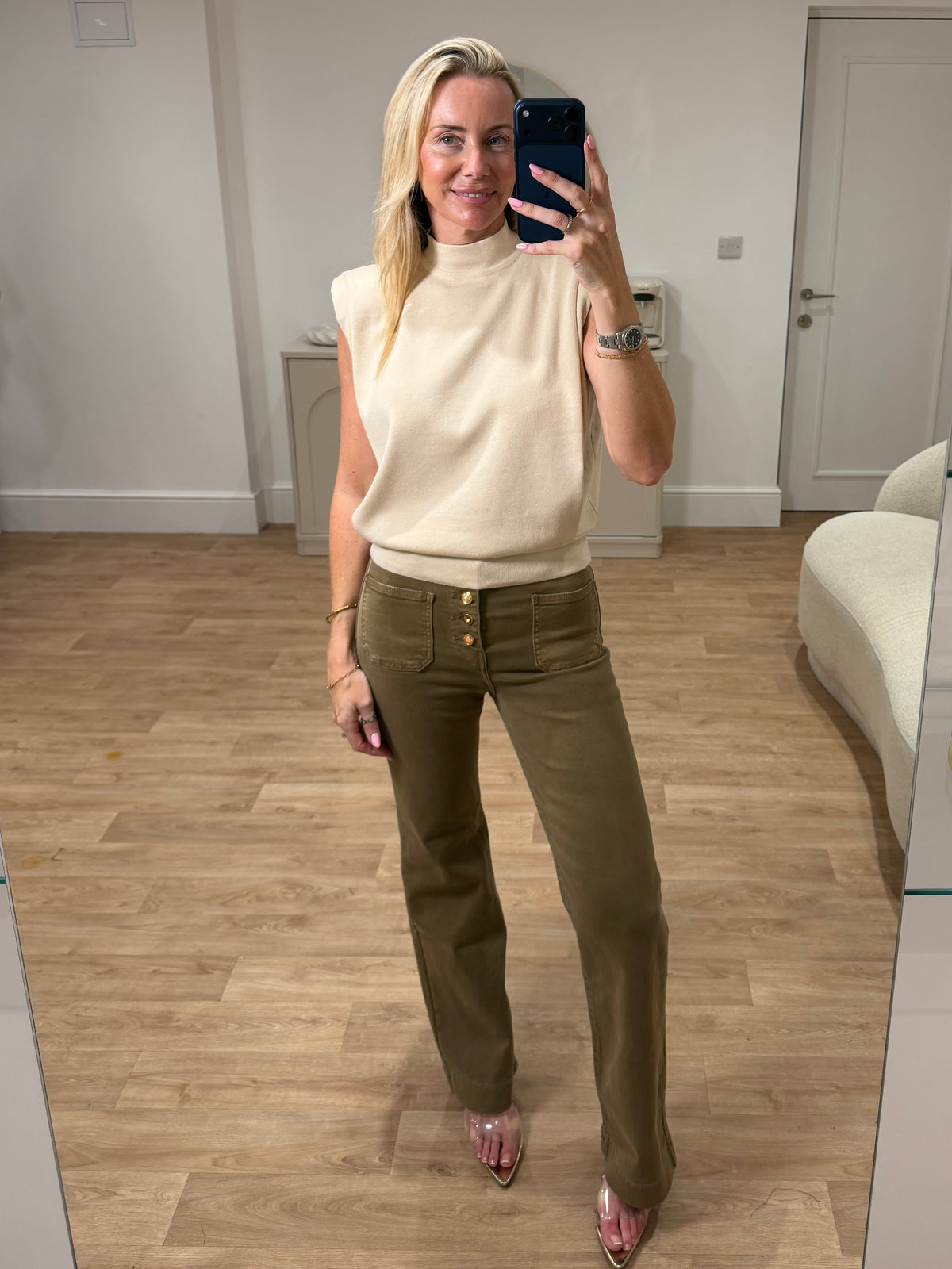 Edith Stretch Button Detail Jeans