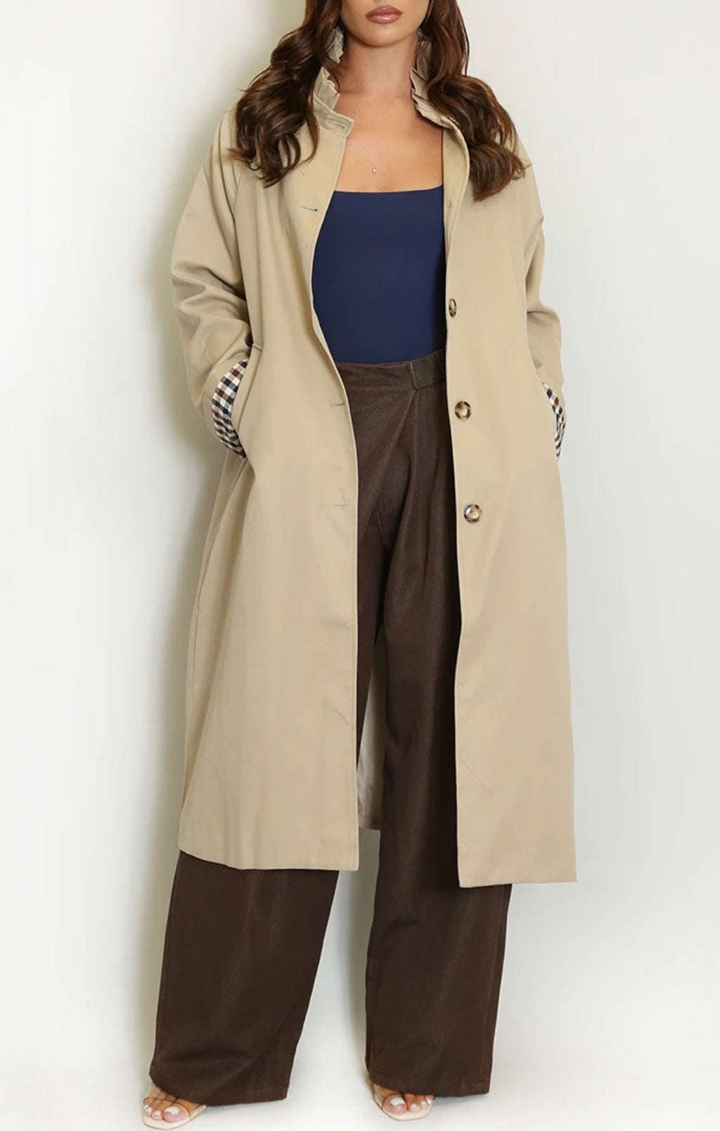 Megan Womens Trench Coat Mac With Pin-tuck Collar Pre Order
