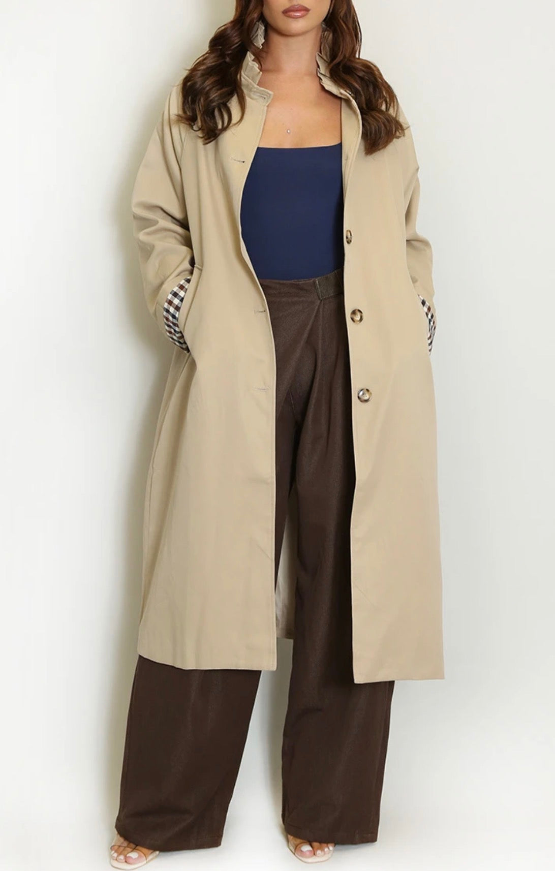 Megan Womens Trench Coat Mac With Pin-tuck Collar Pre Order
