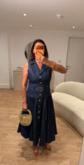 Andrea Drop Waist Belted Indigo Denim Dress