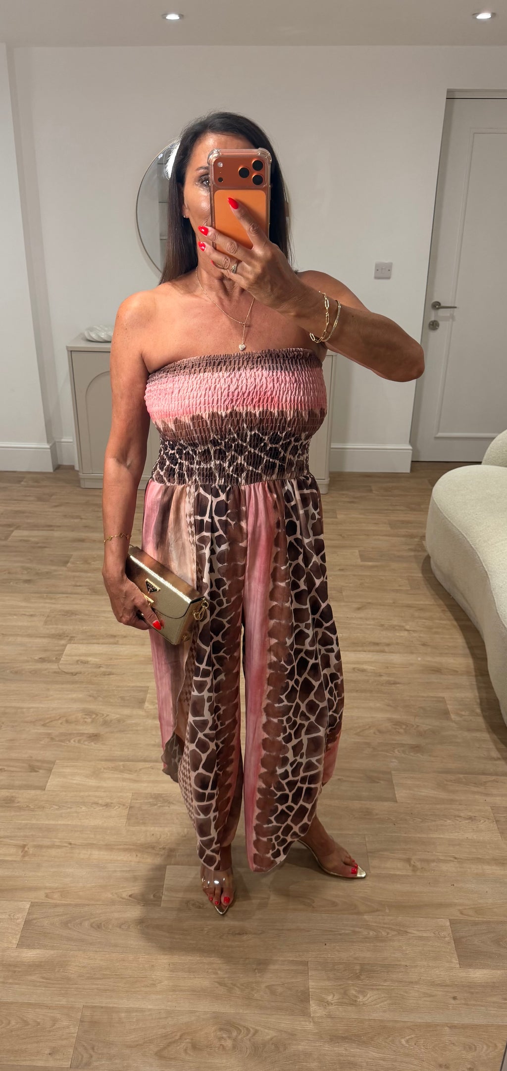 Petra Pink Giraffe Bandeau  Jumpsuit