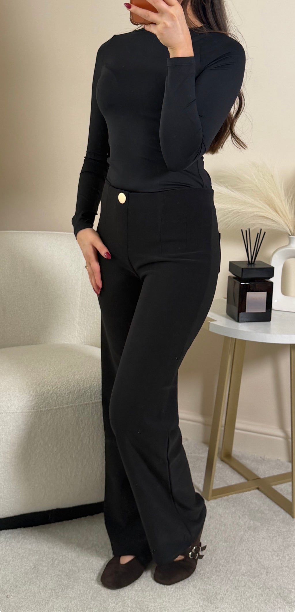 Stretchy Gold Button Detai Trousers