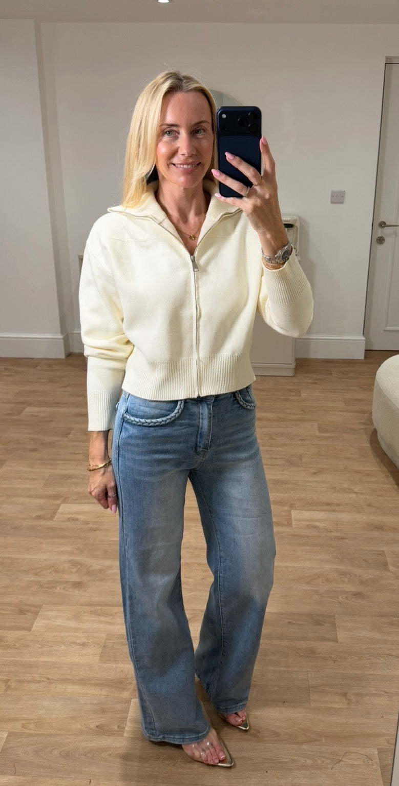 Stretch Plait Pocket Detail Jeans
