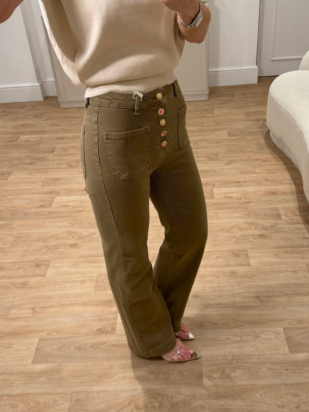 Edith Stretch Button Detail Jeans