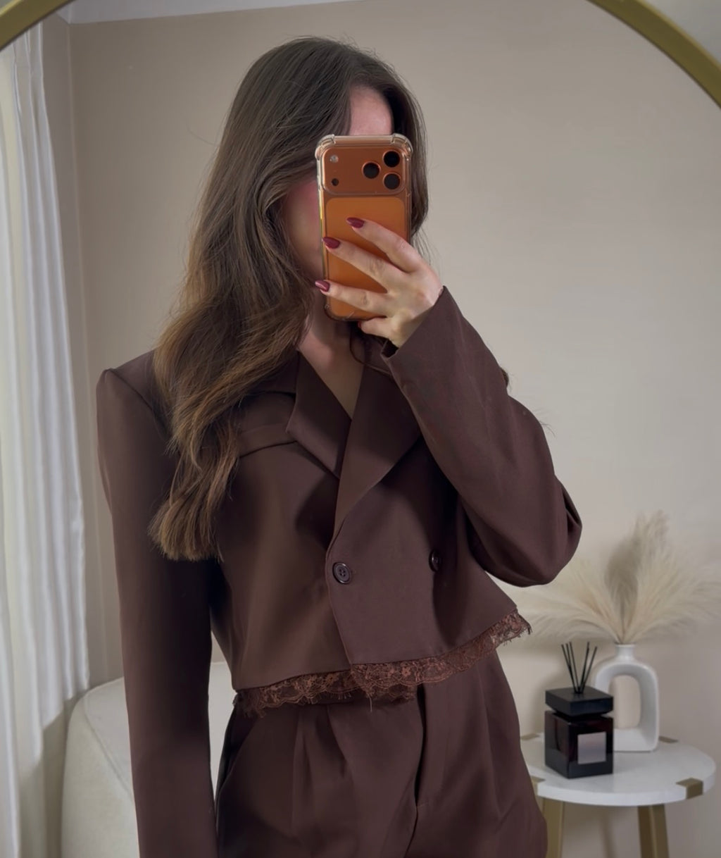 Dolly Cropped Lace Trim Blazer