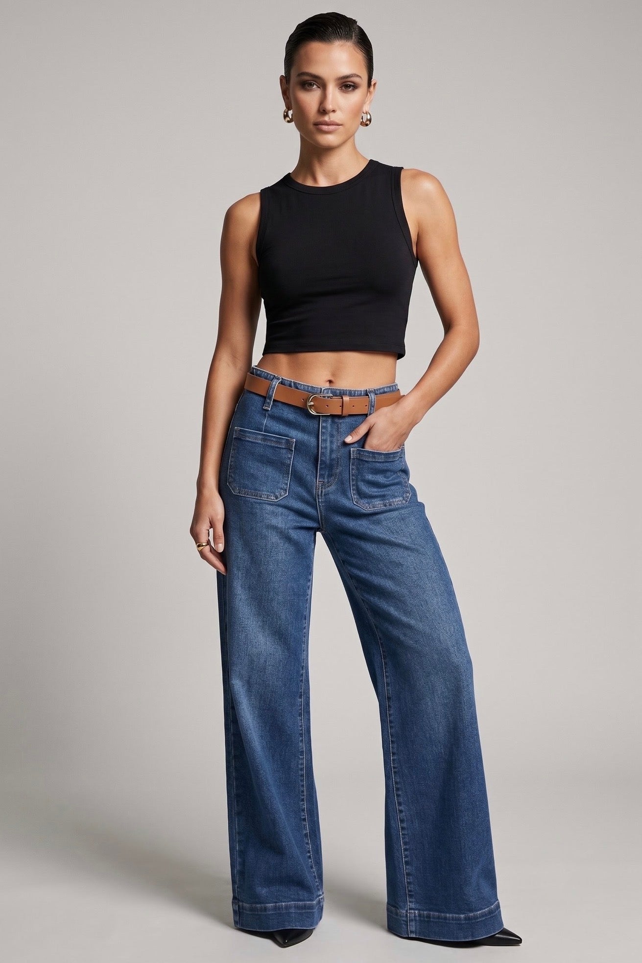 Stretch Front Pocket Detail Jeans